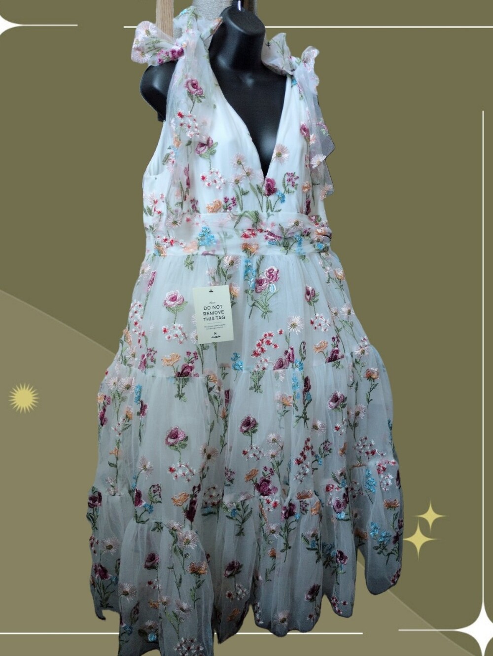 ✨ Nwt Jessakae Margaret Garden Floral Embroidered V-neck Dress Size XXL - Picture 1 of 12